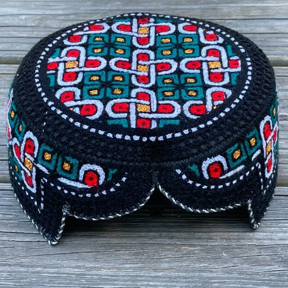 Men Sindhi Hat Round Handmade Embroidery Multi Color Traditional Top Cap Hat - Picture 1 of 13